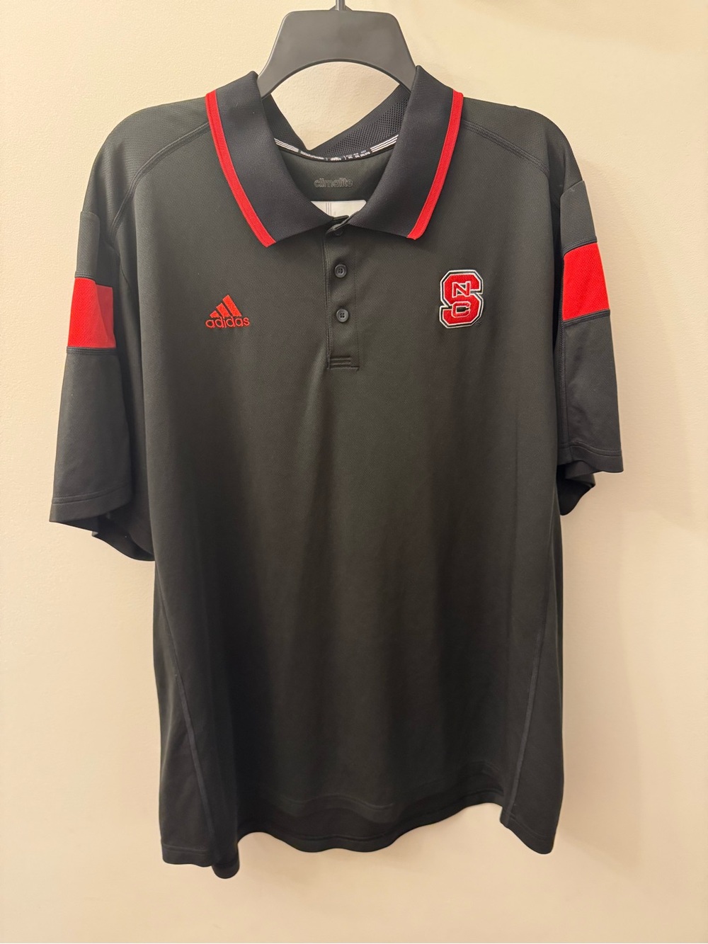 adidas Black Polo with Red Trim and NC State Patch